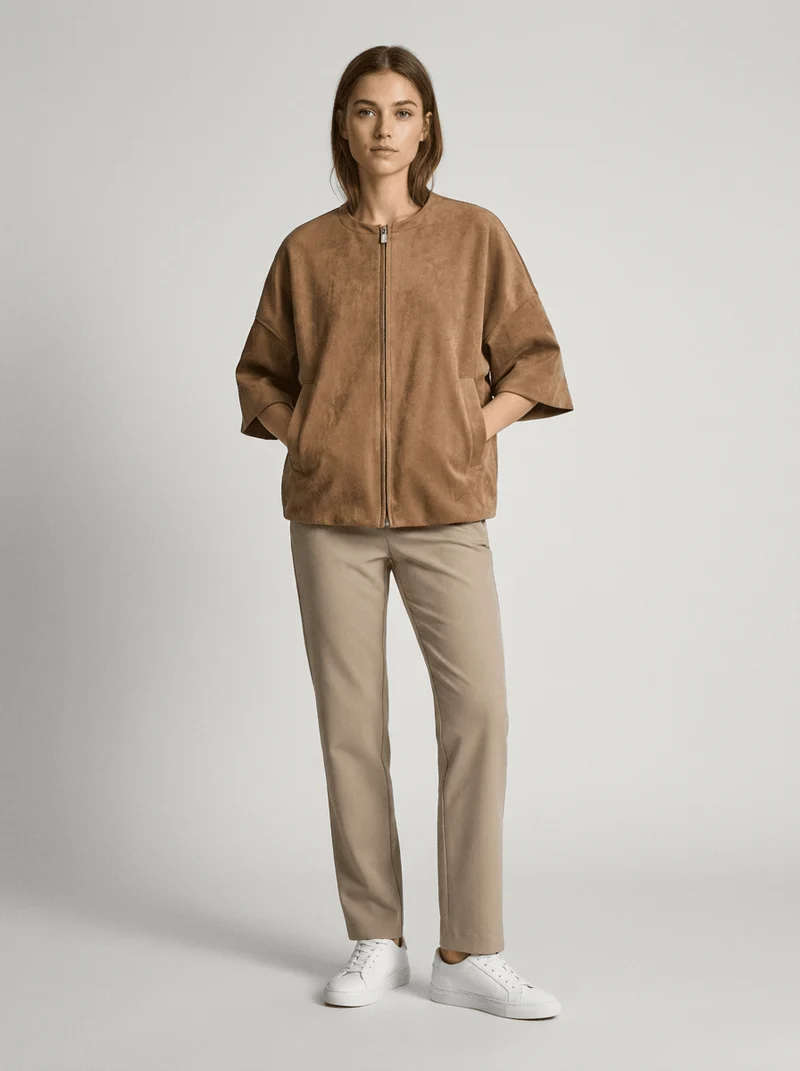 YAYA Oversize-Jacke aus Velourslederimitat Braun