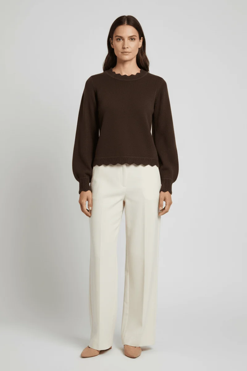 Vila Pullover Rundhals Langarm Strick Top Coffee Bean Melange