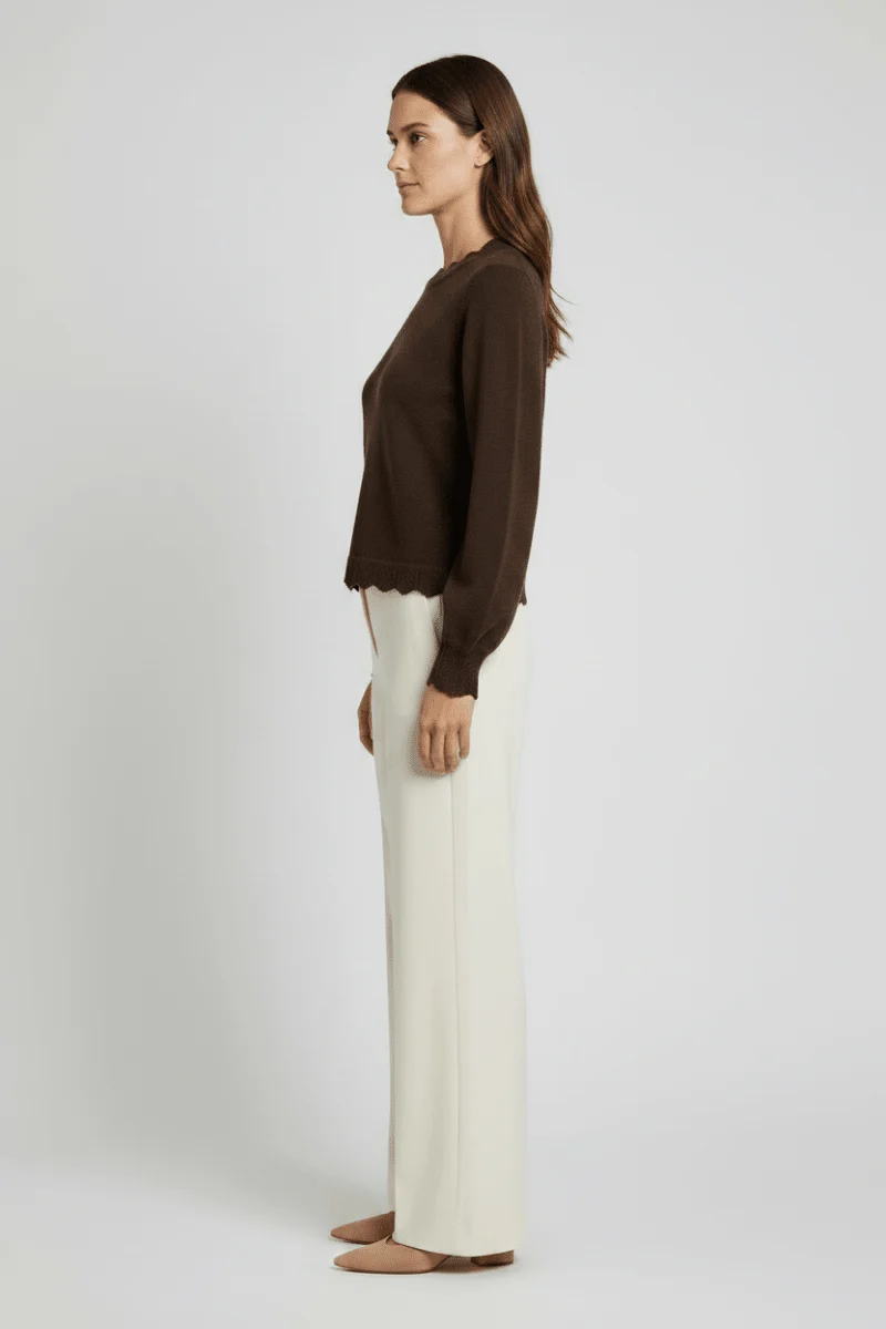 Vila Pullover Rundhals Langarm Strick Top Coffee Bean Melange