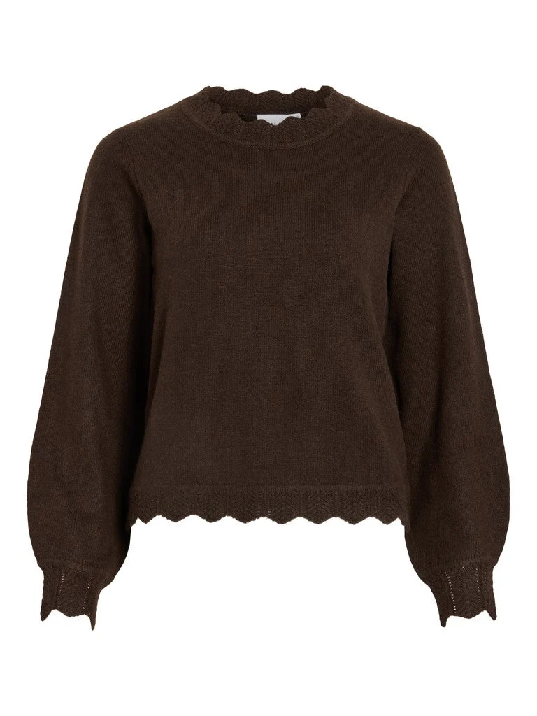 Vila Pullover Rundhals Langarm Strick Top Coffee Bean Melange