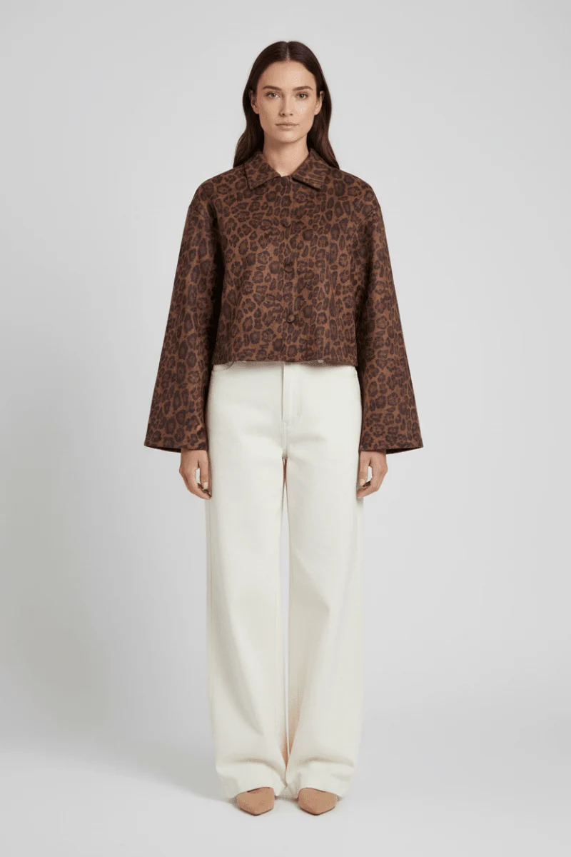 Vila Jacke Kurz Langarm Leo-Print Coffee Bean