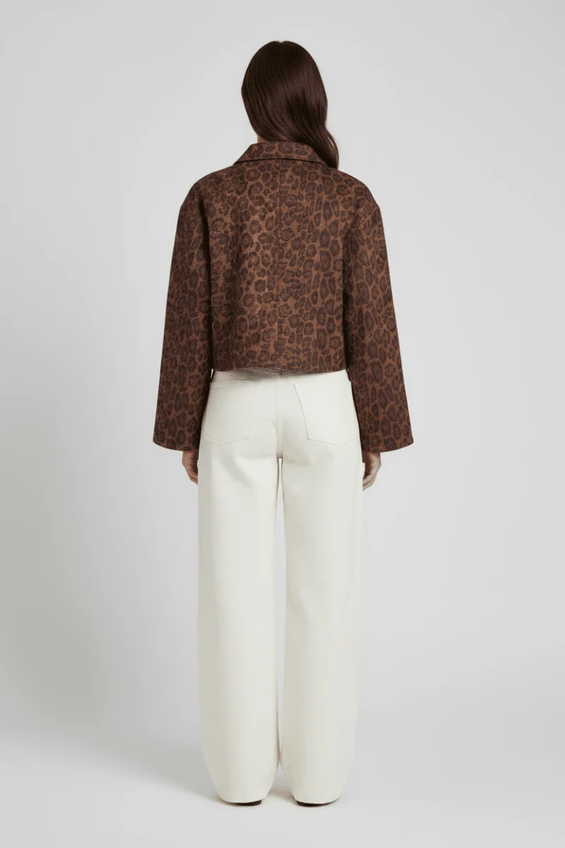 Vila Jacke Kurz Langarm Leo-Print Coffee Bean