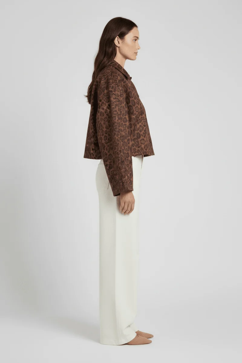 Vila Jacke Kurz Langarm Leo-Print Coffee Bean