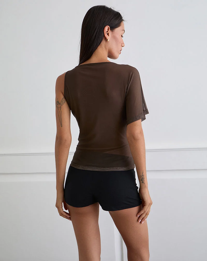Balsa One Shoulder Top in Braun mit rosa Blumenprint