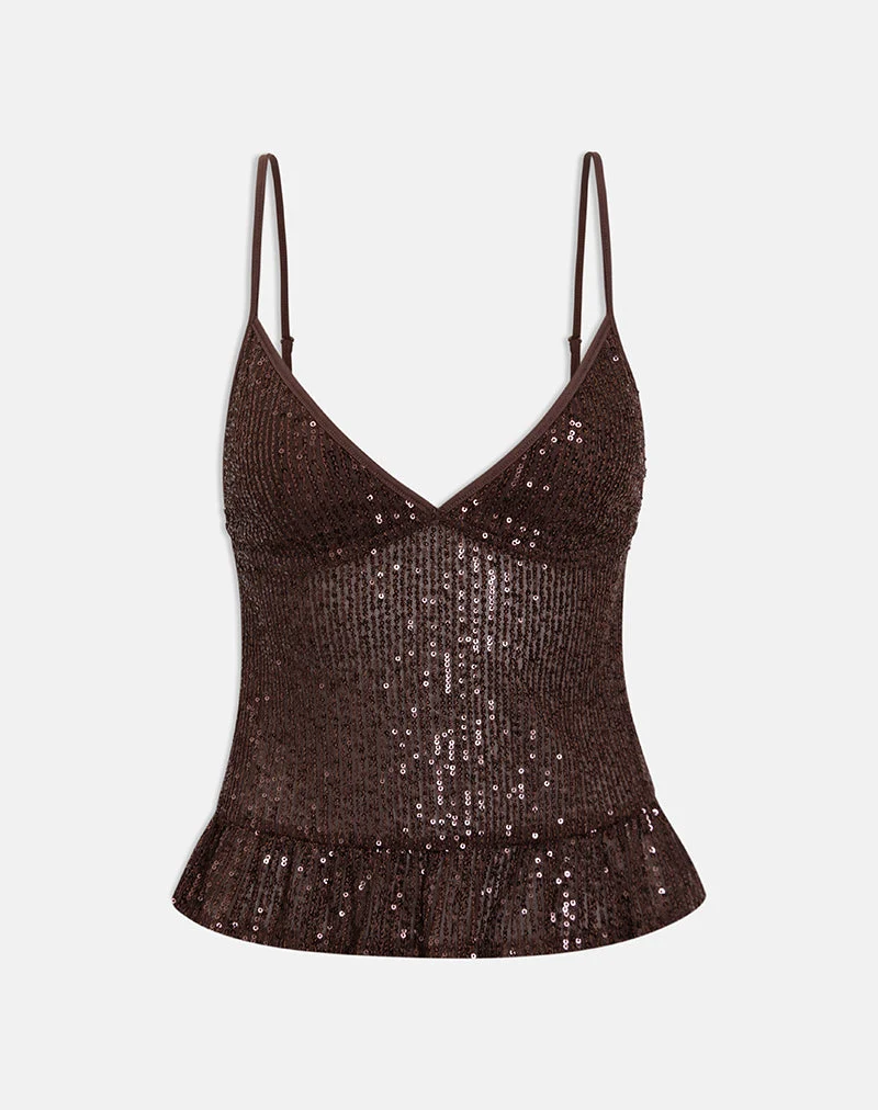 Karka Cami Top in Drape Pailletten Braun