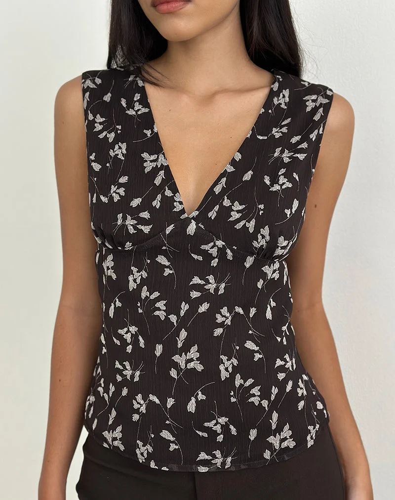 Asali Top aus Blumen-Chiffon Braun