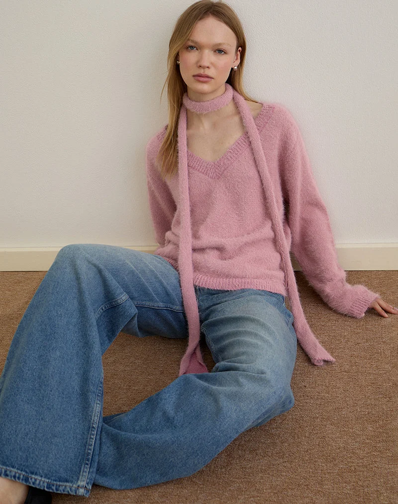 Dikara Pullover mit Schal aus Strick in staubigem Rosa