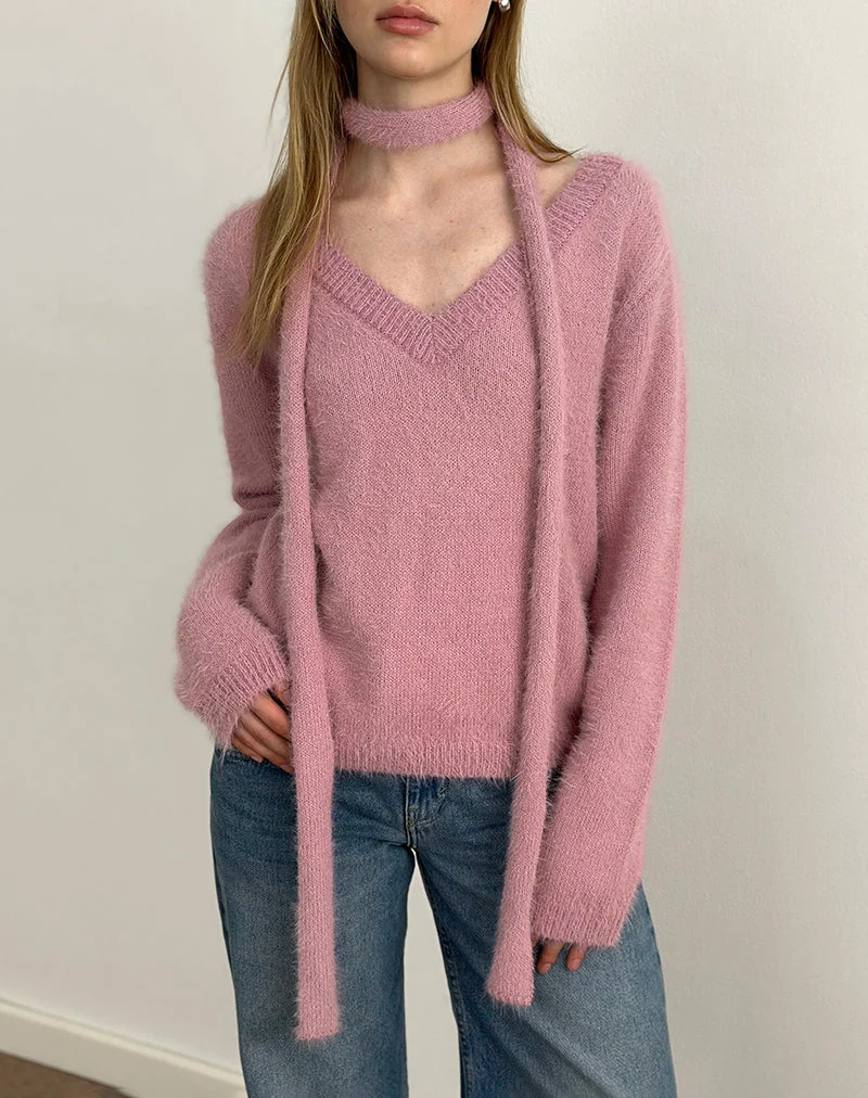 Dikara Pullover mit Schal aus Strick in staubigem Rosa
