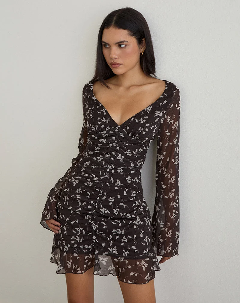 Sumiko Minikleid aus Blumenchiffon Braun