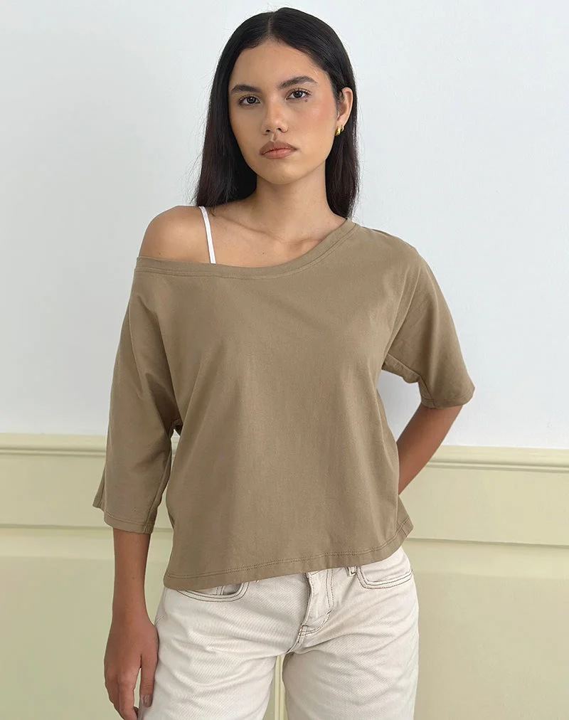 Daimin Schulternahes Oberteil aus Jersey in Khaki
