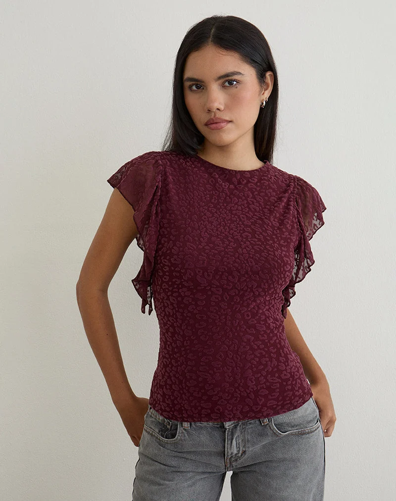 Harsya Top in Flock Mini Leopard Pflaume