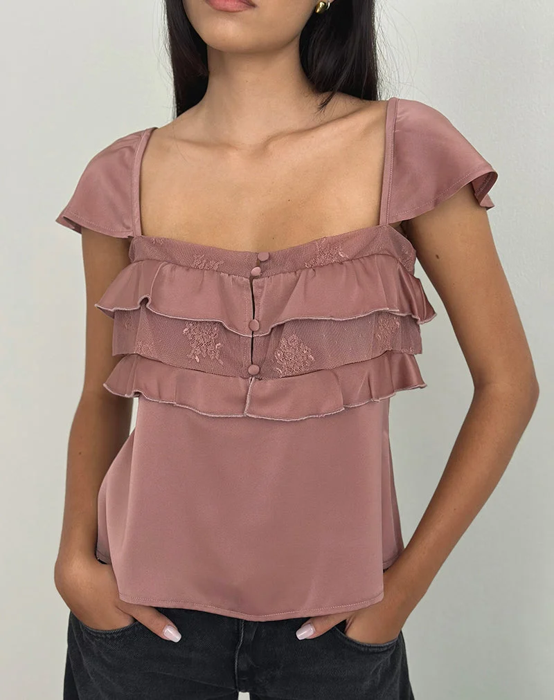 Venaro Doppellagiges Top aus Satin in staubigem Rosa