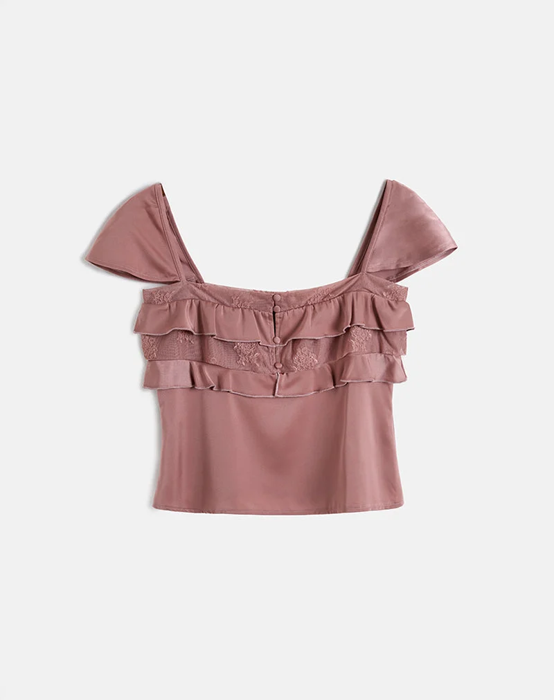 Venaro Doppellagiges Top aus Satin in staubigem Rosa