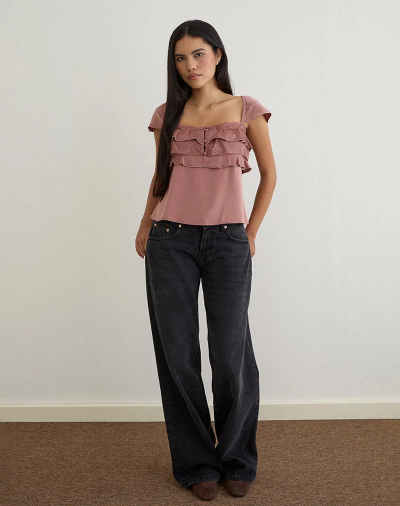 Venaro Doppellagiges Top aus Satin in staubigem Rosa