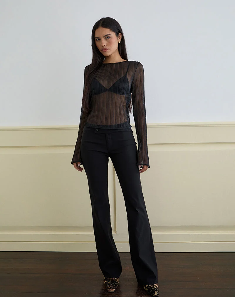 Saezuru Top aus Chiffon Plissee Schimmer Schwarz
