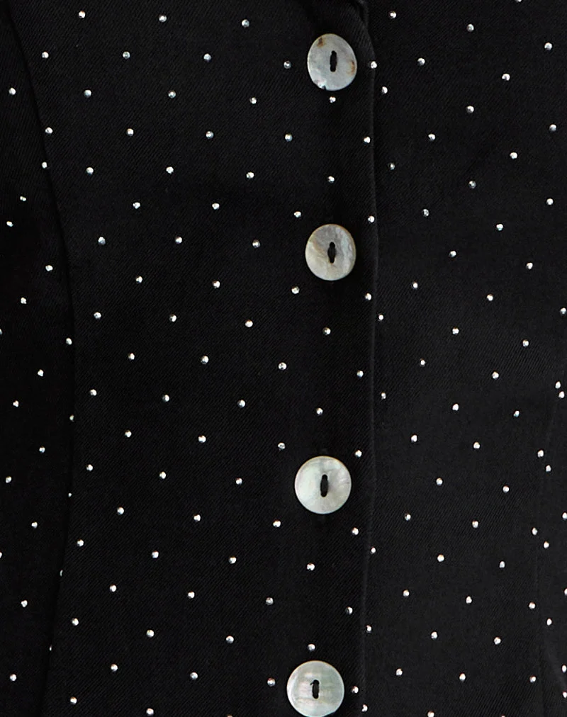 Mikanu Neckholder-Bluse in Diamantenoptik Schwarz