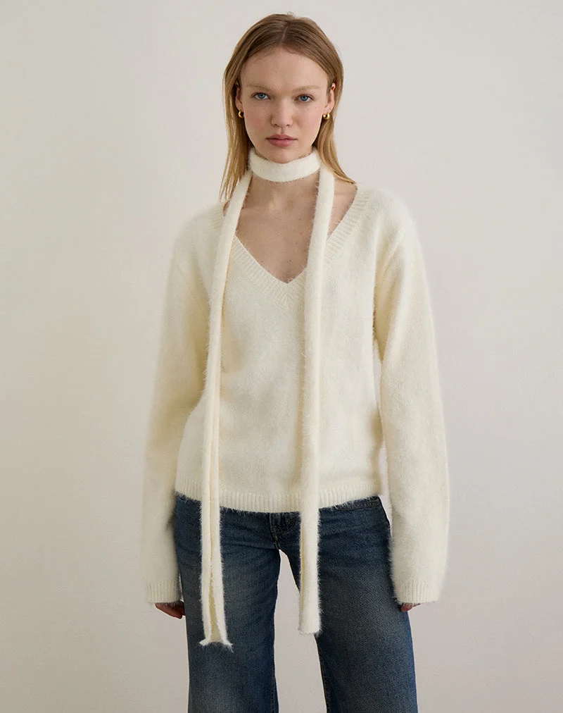 Dikara Pullover mit Schal aus Strickstoff Off White
