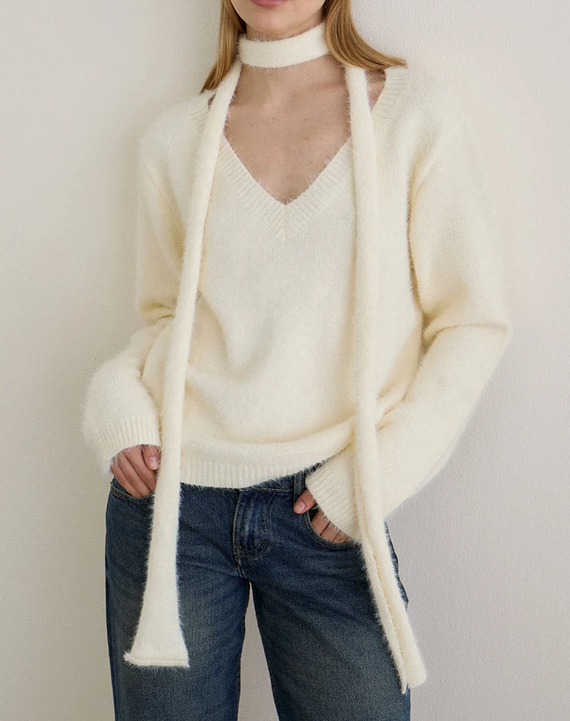 Dikara Pullover mit Schal aus Strickstoff Off White
