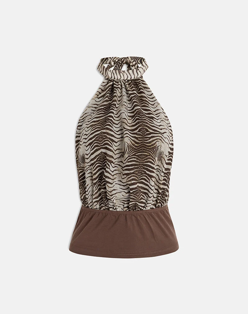 Rania rückenfreies Oberteil aus Chiffon mit Wildtier-Print, Align Brown