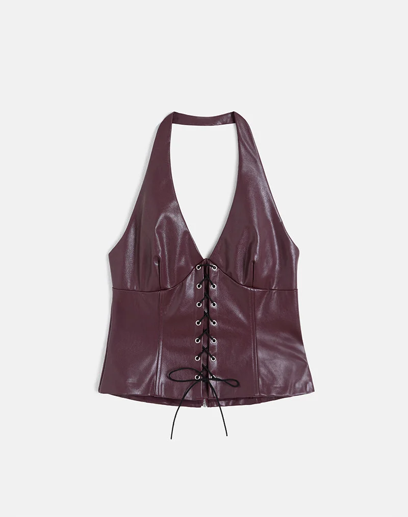 Wahya Lace Up Halter Top in PU Pflaume