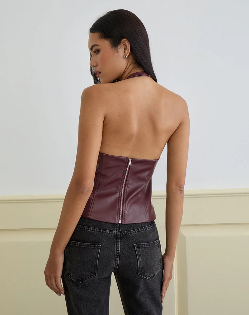 Wahya Lace Up Halter Top in PU Pflaume