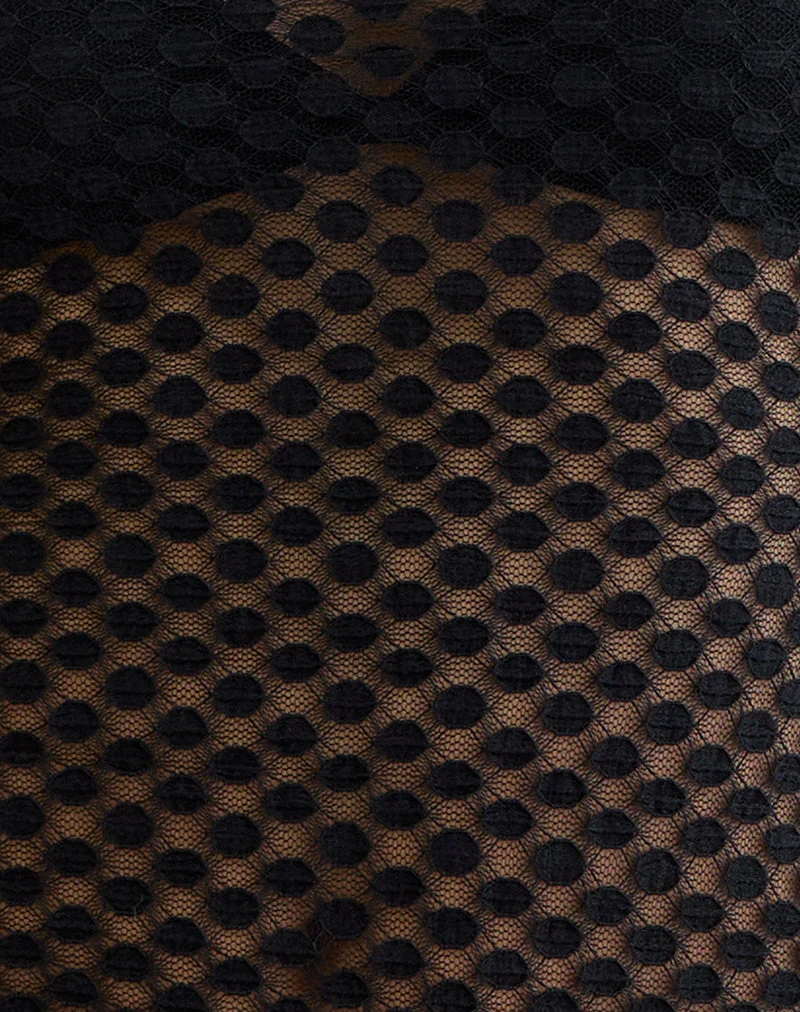 Jiwon Schlüsselloch-Top aus Polka-Spitze Schwarz