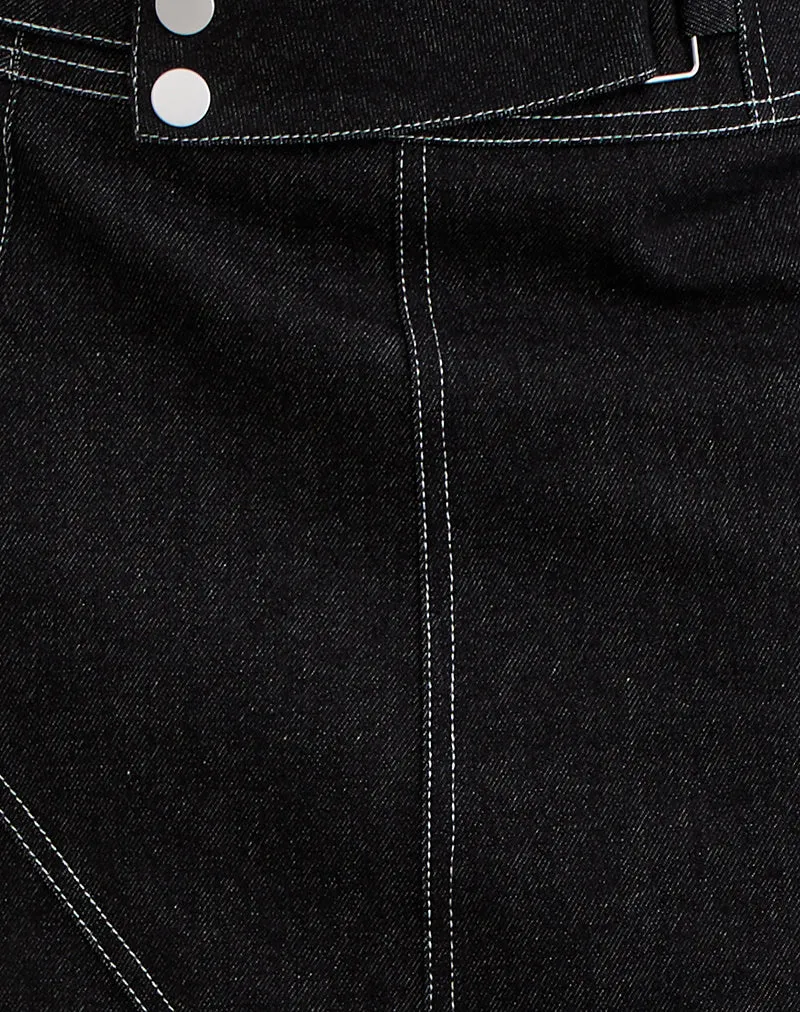 Hayashi Asymmetrischer Midirock aus Denim mit schwarzer Waschung