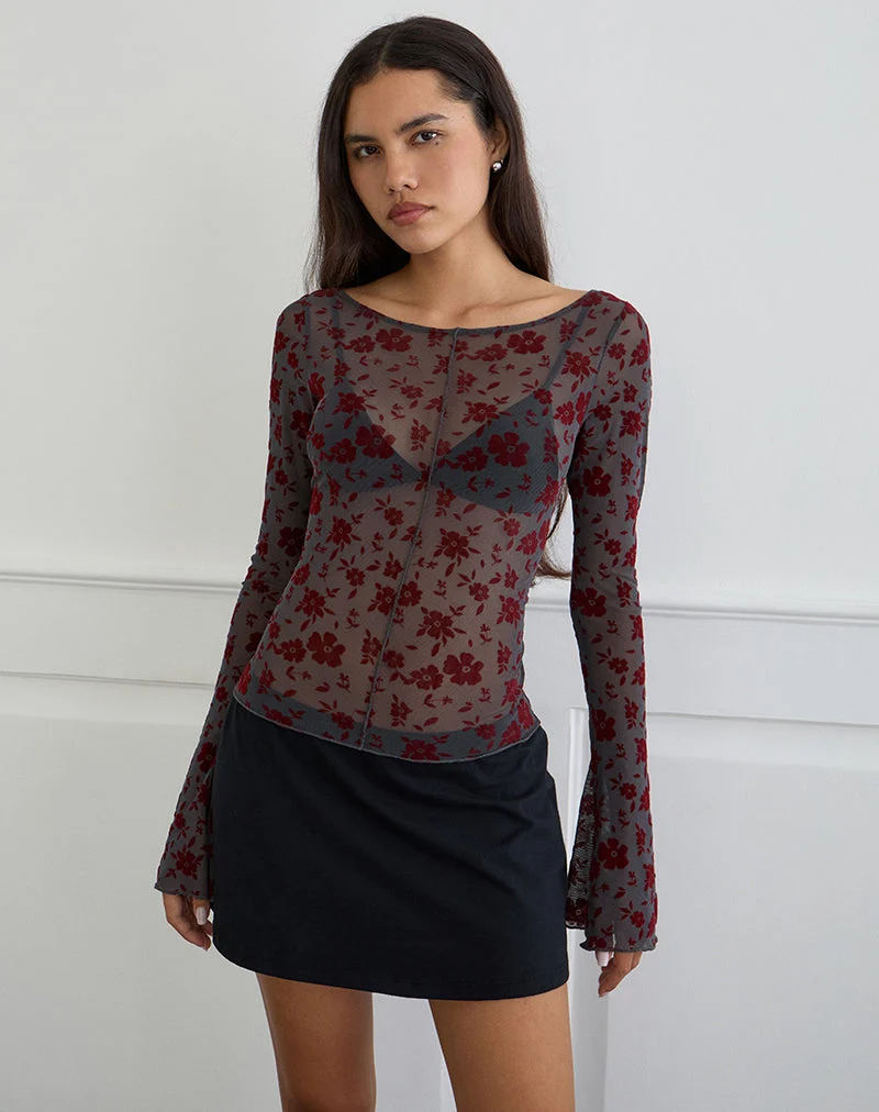 Zerlin Top in Garden Floral Blau Grau