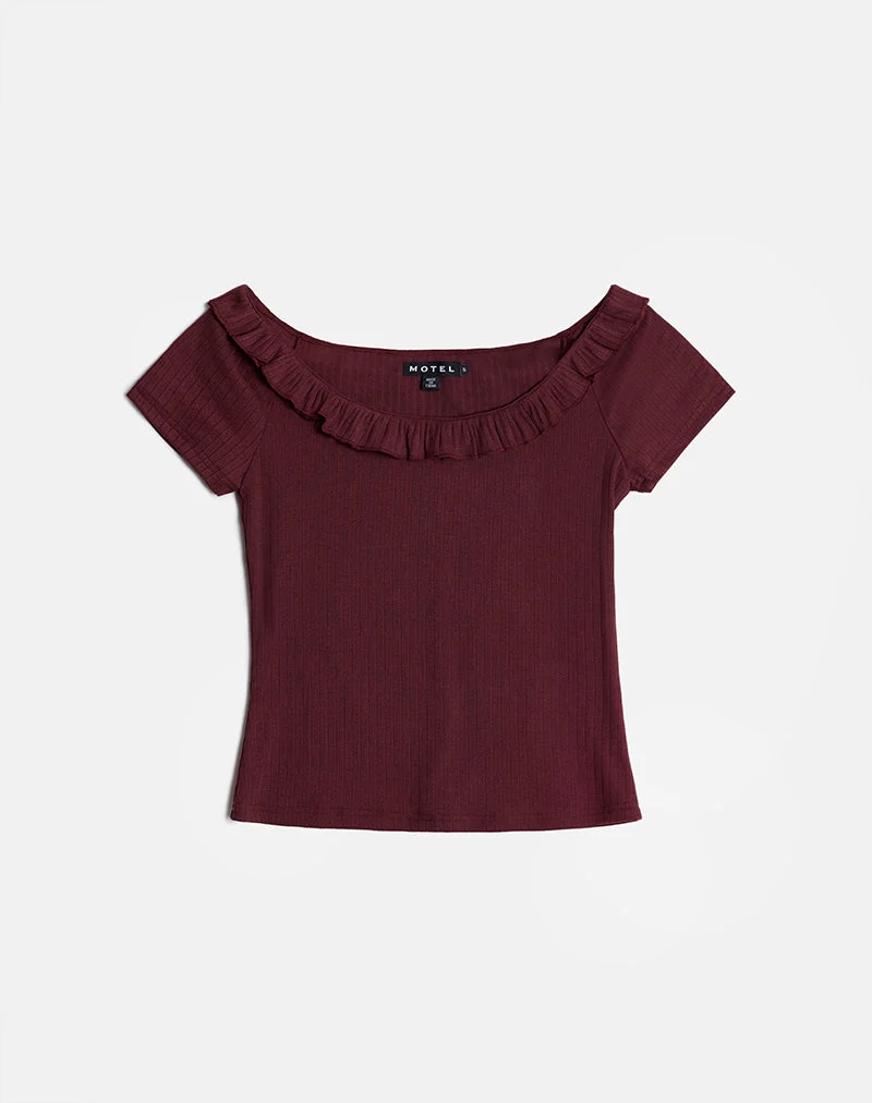 Mitali Top mit Rüsche aus Pointelle Burgundy
