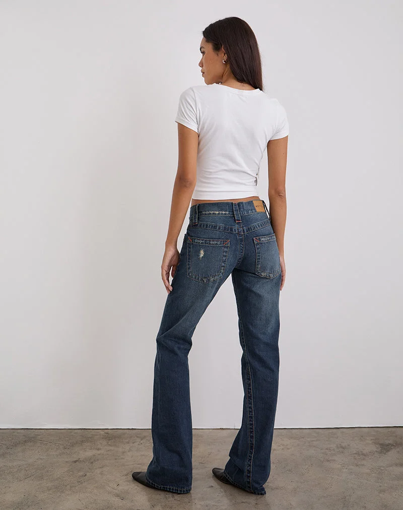 Low Rise Jeans mit gedrehter Naht in mittelblauem Farbton