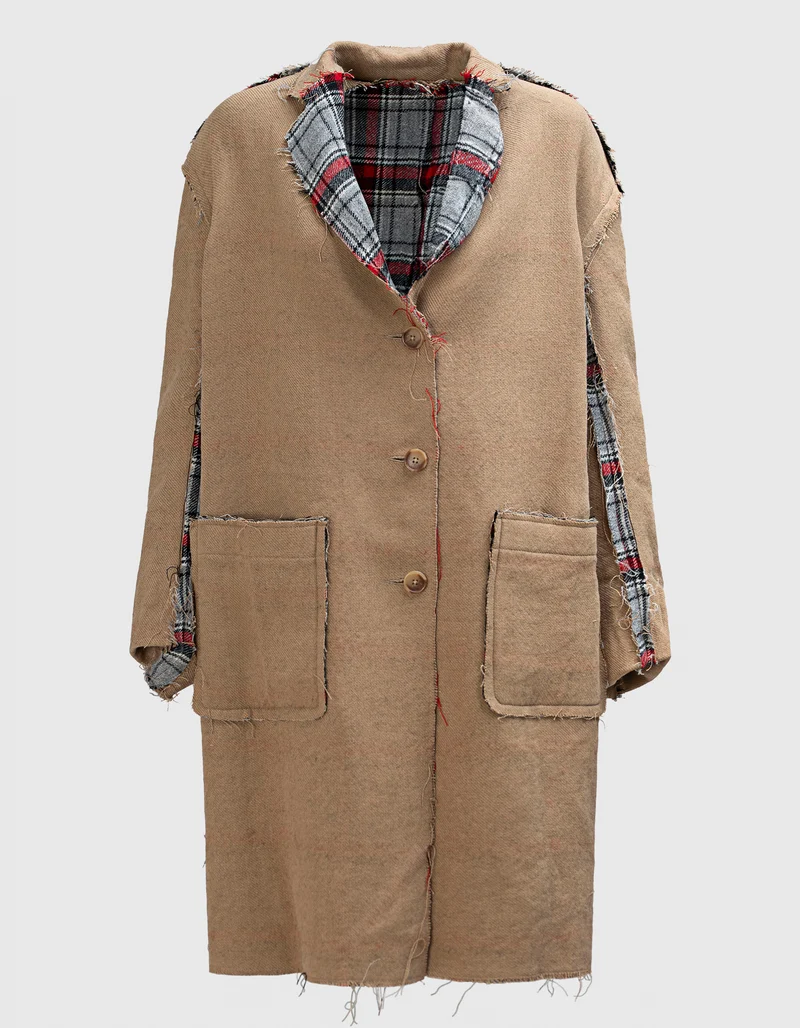 Oversize Woll-Mix Wendemantel Reversible Raw Cut