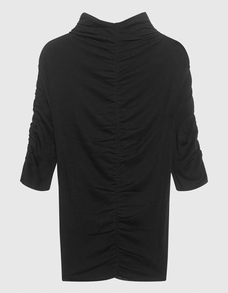 Gerafftes Shirt mit Stehkragen
