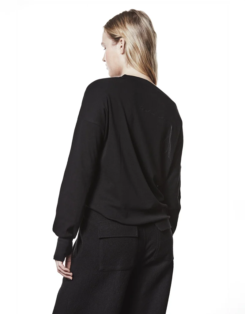 Oversize Longsleeve mit besticktem Wording und Faden-Detail