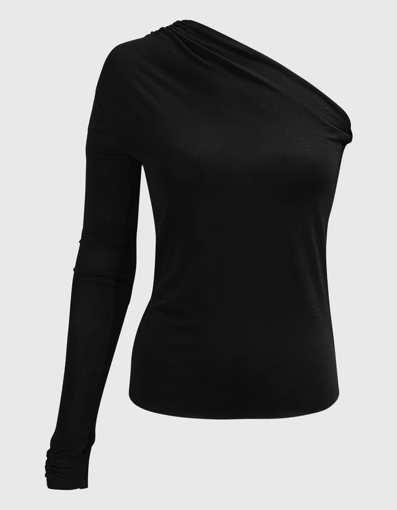 One Shoulder Longsleeve mit Raffung