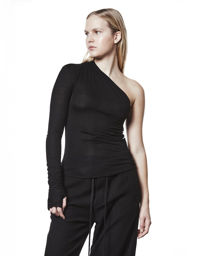 One Shoulder Longsleeve mit Raffung