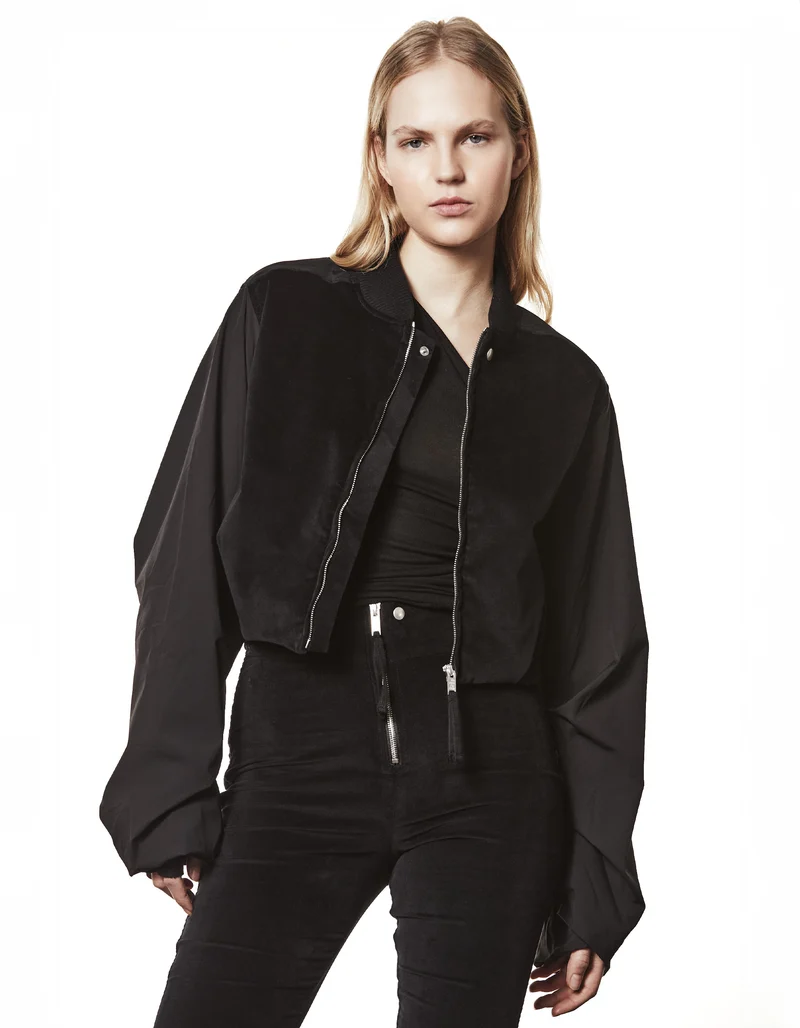 Oversize Cropped Material-Mix Jacke