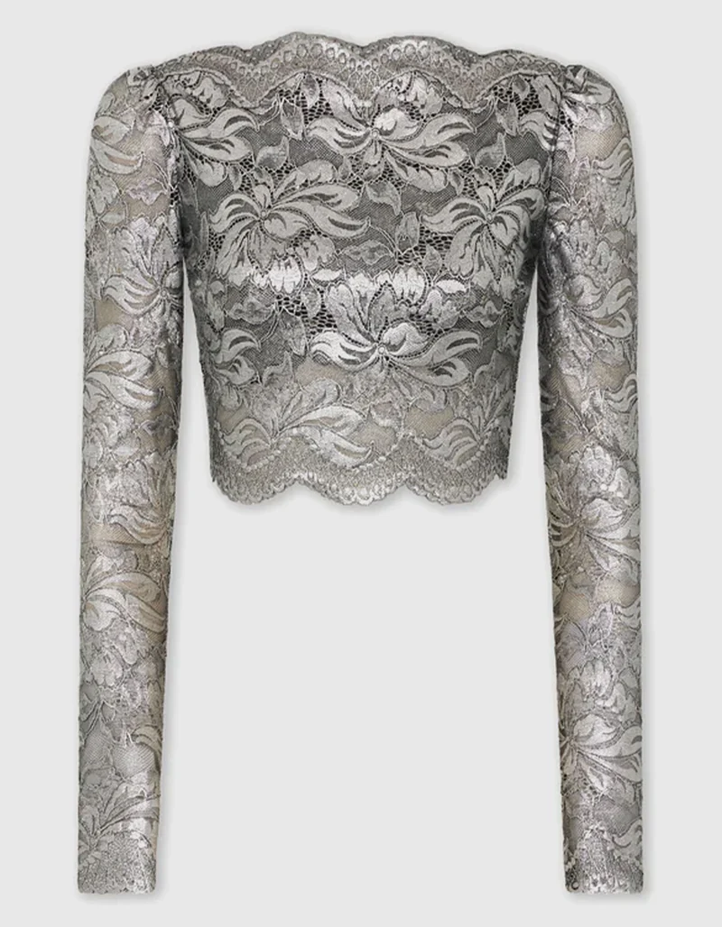 Cropped Spitzen-Longsleeve
