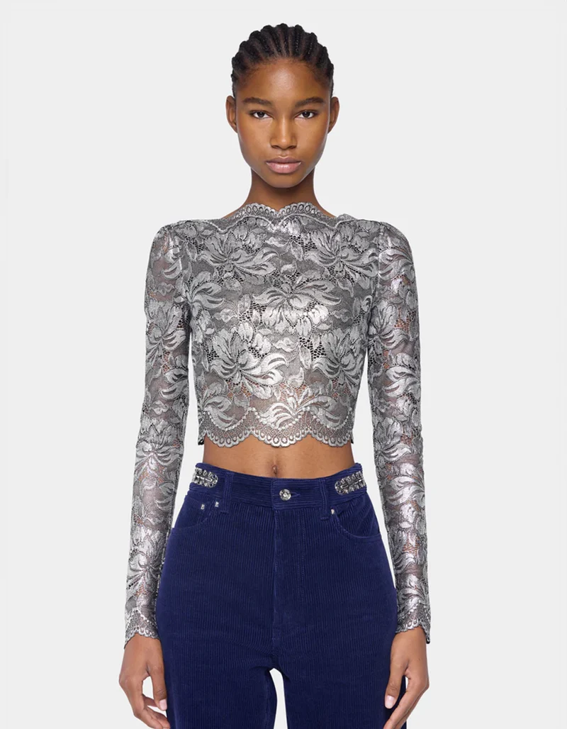 Cropped Spitzen-Longsleeve
