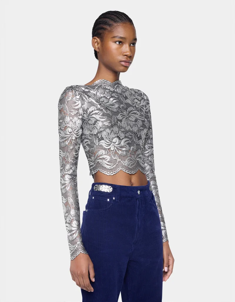 Cropped Spitzen-Longsleeve