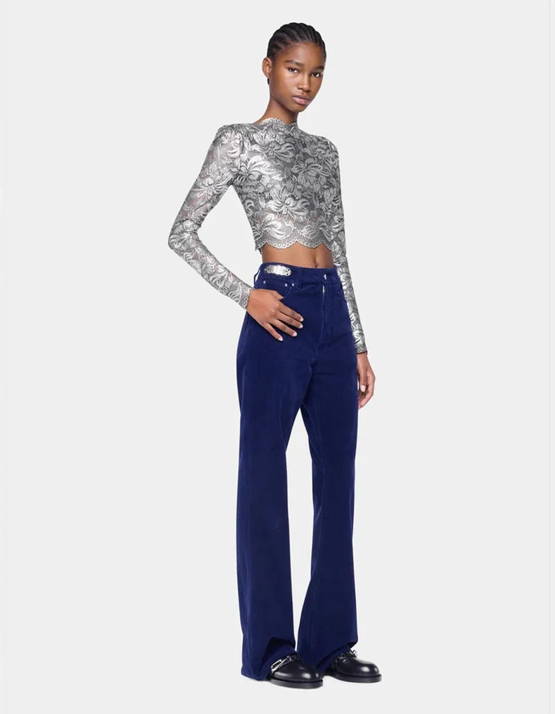 Cropped Spitzen-Longsleeve
