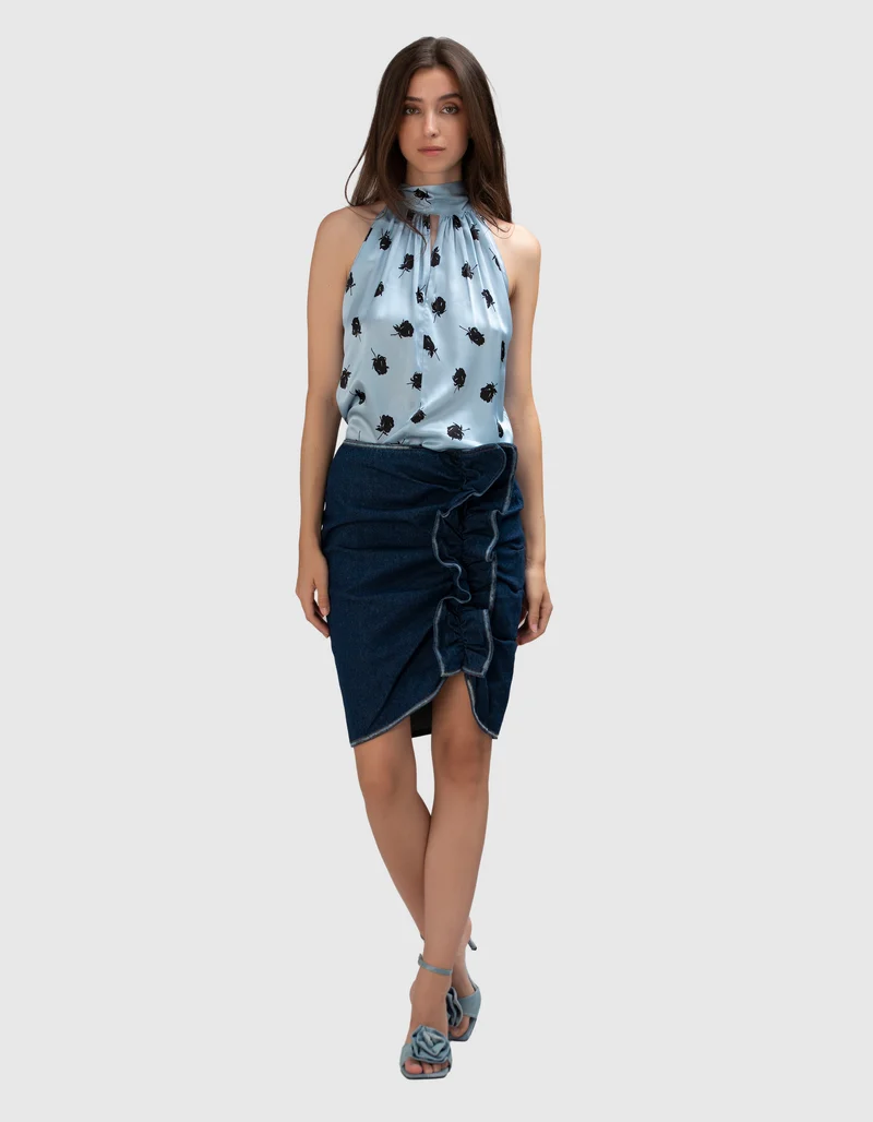 Seiden-Mix Neckholder-Top mit Schleifen-Detail