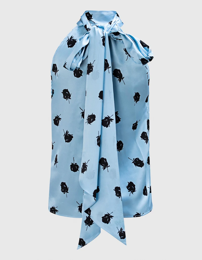 Seiden-Mix Neckholder-Top mit Schleifen-Detail