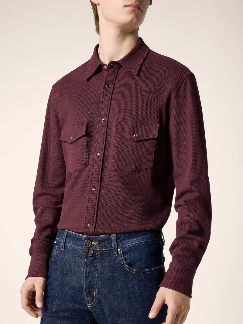 Cotton-Silk Piquet Jersey Western Shirt