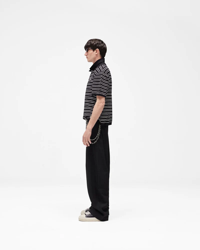 California Striped Knitted Polo - Jet Black