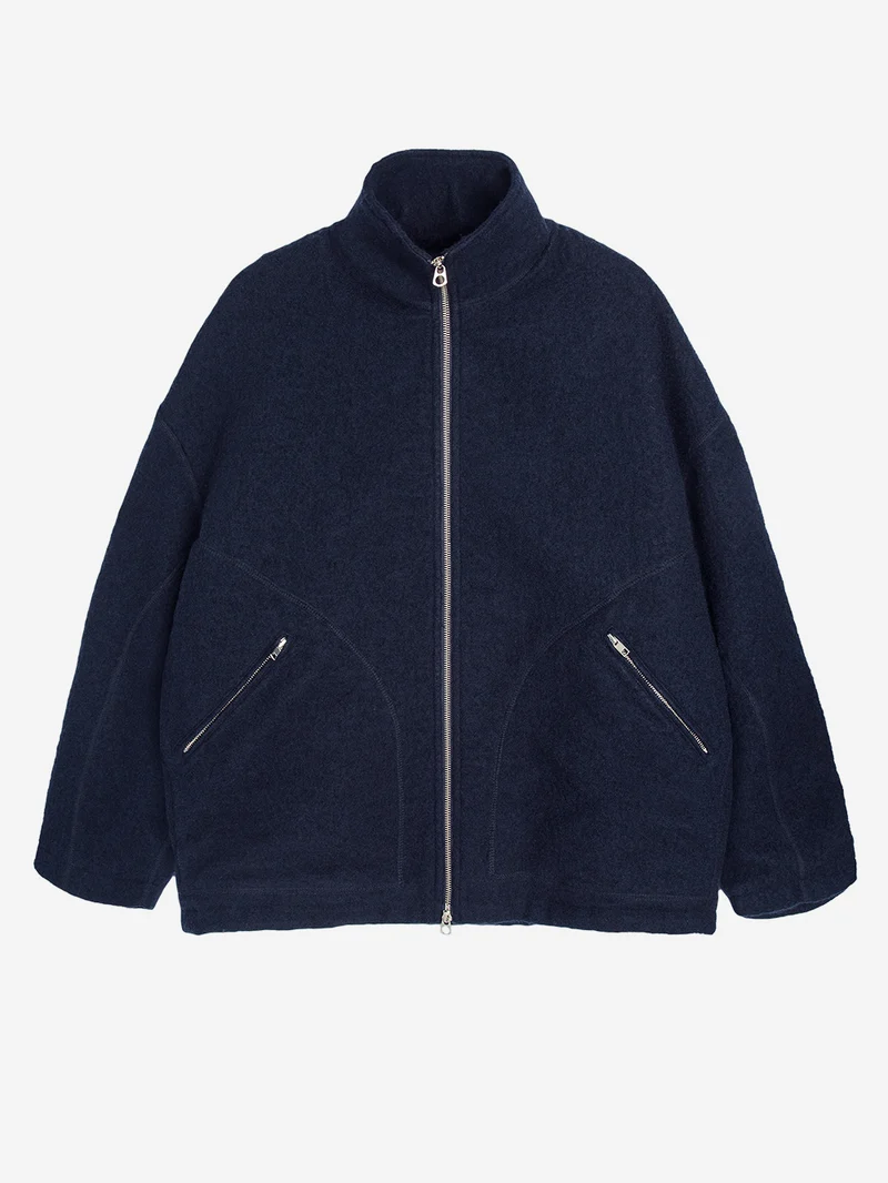 Giacca 'Aron' in lana cotta blu con zip