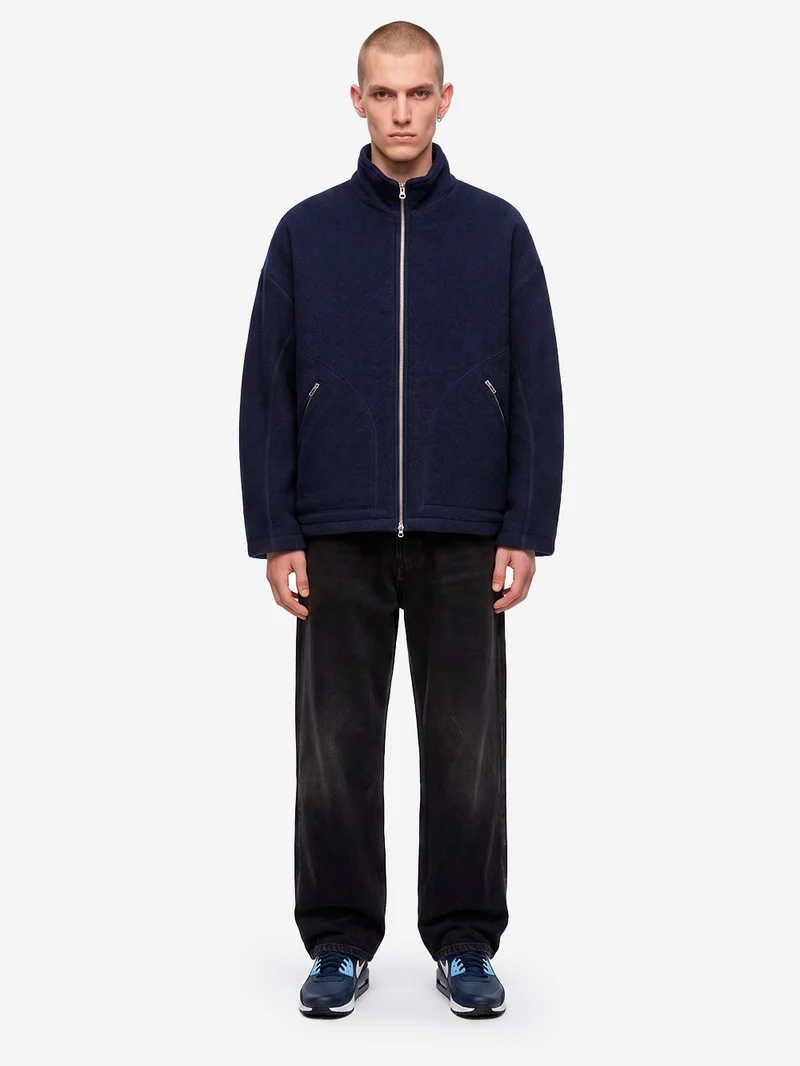 Giacca 'Aron' in lana cotta blu con zip