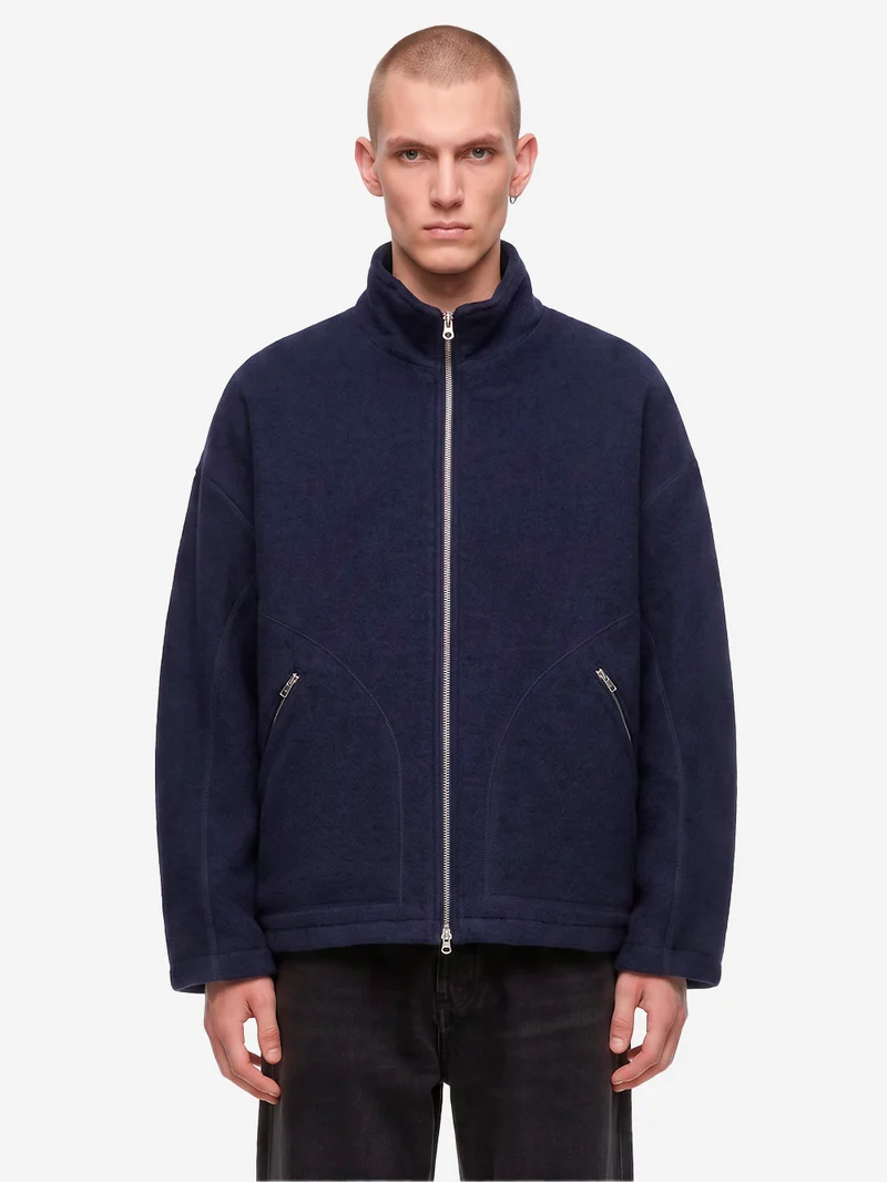 Giacca 'Aron' in lana cotta blu con zip