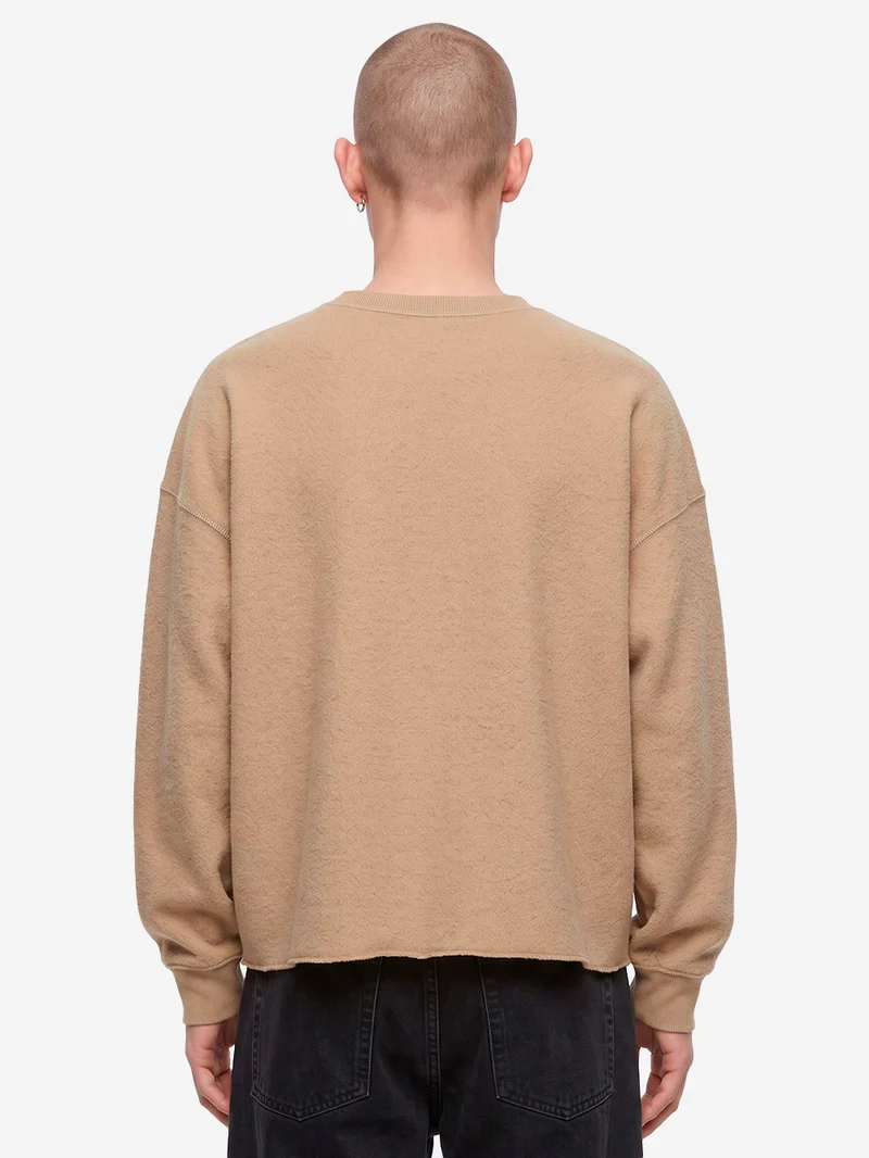 Felpa girocollo beige con finiture a taglio vivo