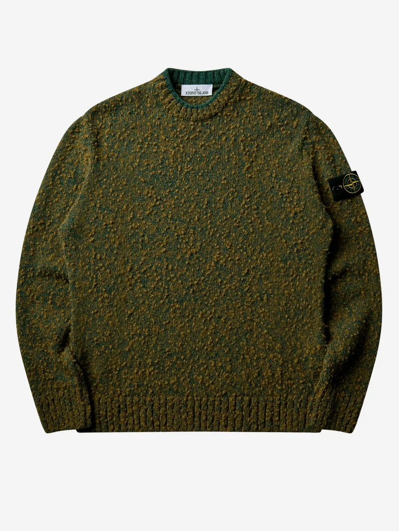 Maglione girocollo verde melange in misto lana con patch