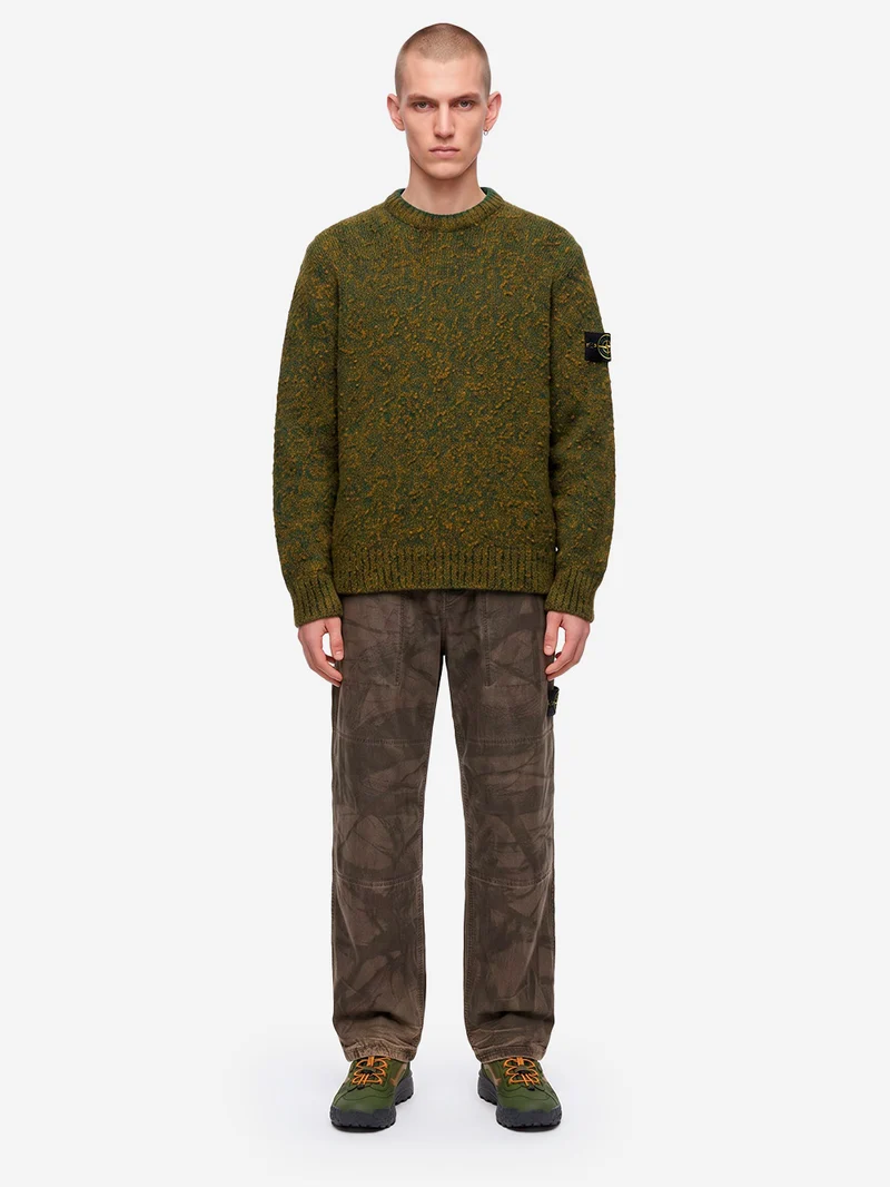Maglione girocollo verde melange in misto lana con patch